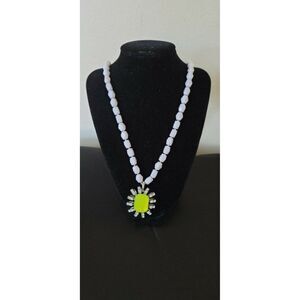 White Plastic  Beads  Lime Pendent Crystal Necklace